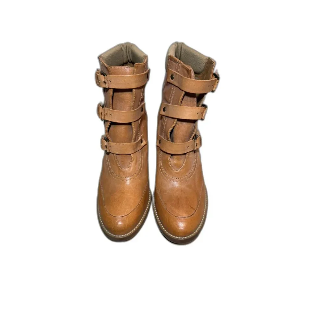 J. Crew Heeled Construction Buckled Bootie 8.5